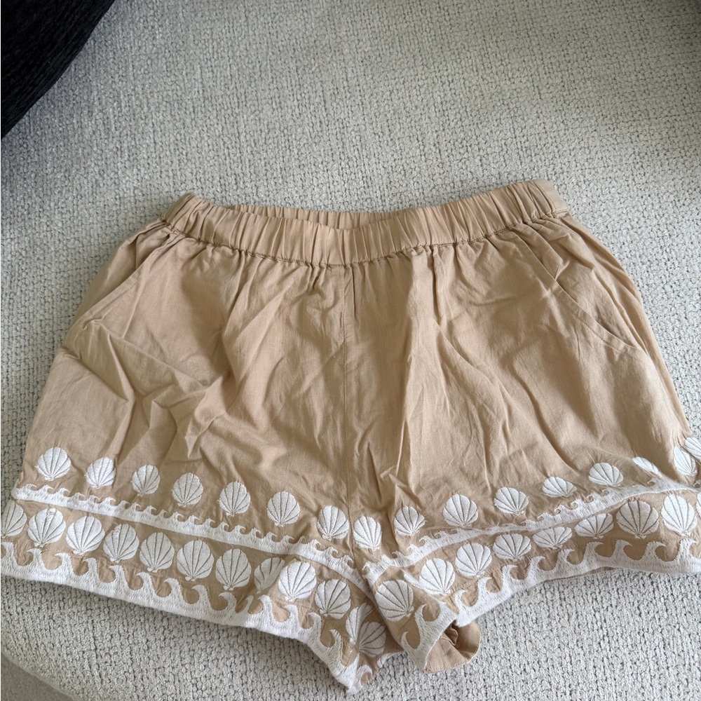 Show Me Your MuMu Tan Embroidered High Waist Shorts